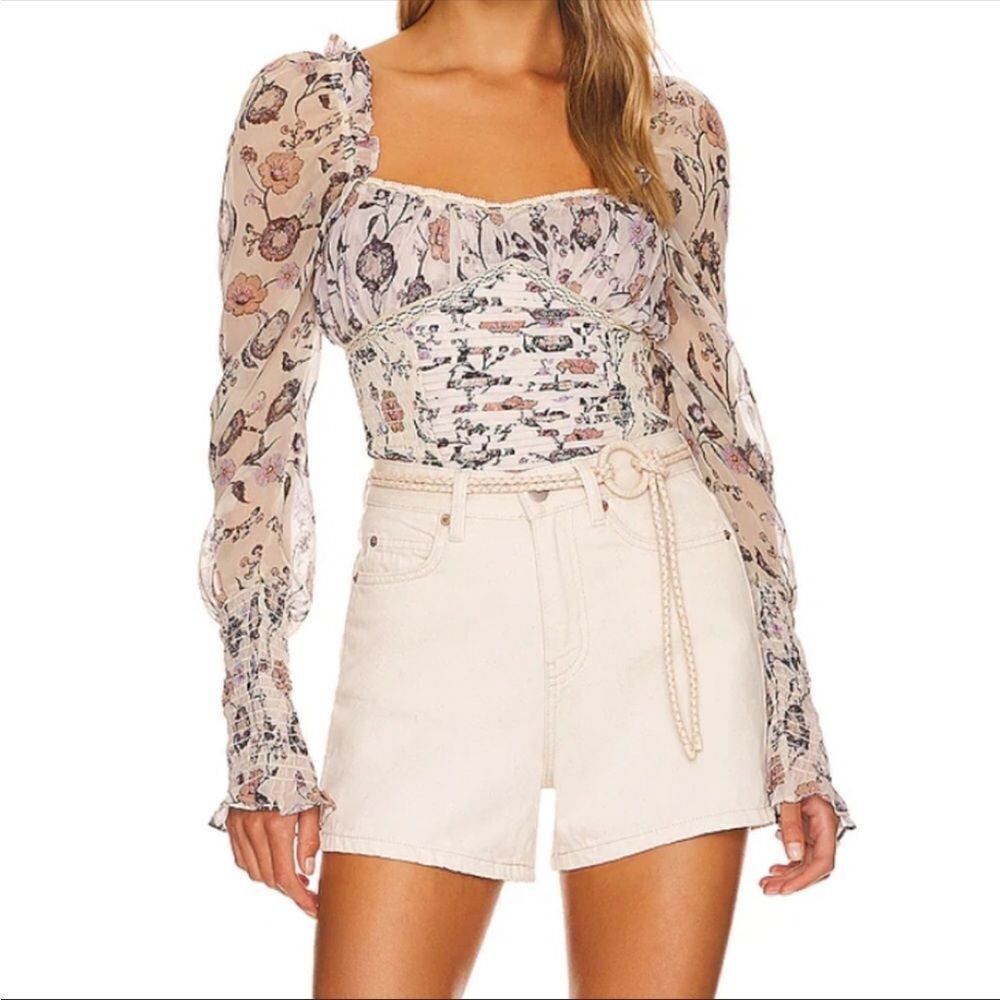 FREE PEOPLE | NEW Brunch Date Ivory Floral Victorian Bodysuit Women’s Size Small